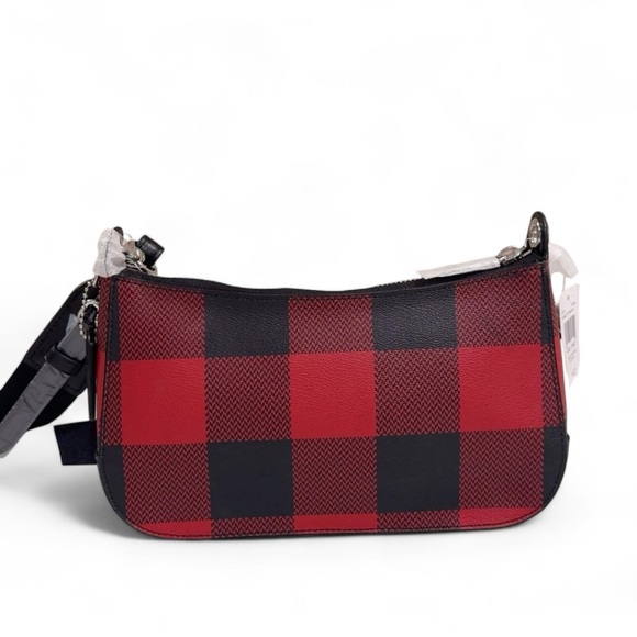 COACH Jes Baguette With Buffalo Plaid Purse Crossbody Bag Red/Black - Picture 7 of 13